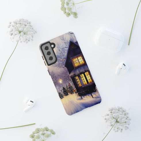 Glowing Homes in the Snow with Christmas Decorations - Impact Resistant Phone Case